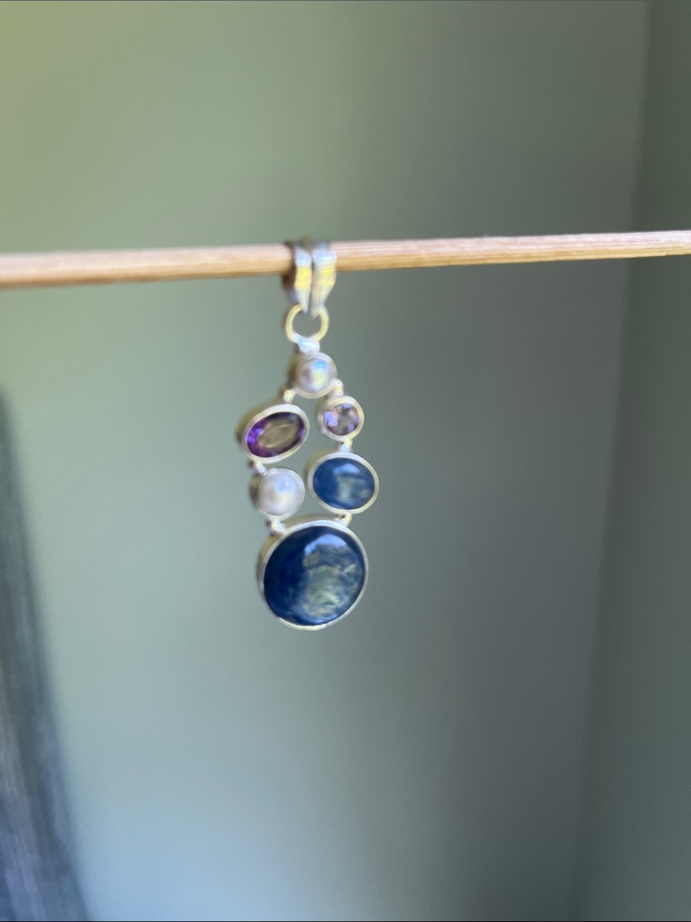 Silver Multi-Stone Blue and Purple Drop Pendant - Women’s Jewelry - Picture 3 of 4